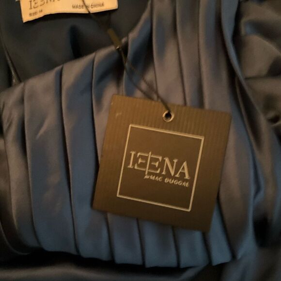 NWT Mac Duggal PUFF SLEEVE PLEATED BODICE DRAPED GOWN Blue 14 - Picture 14 of 15